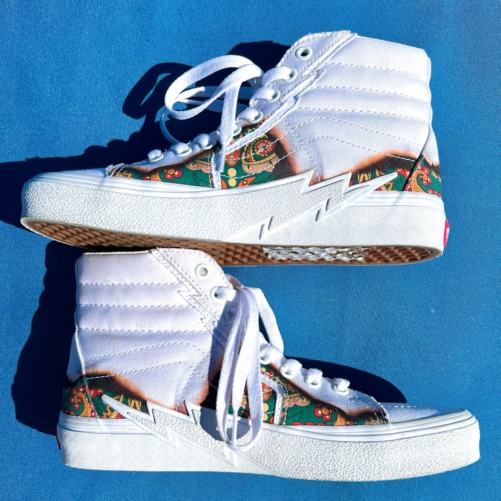 Vans High Top Sk8-Hi 'Bolt Big Reveal' White Bandana Fire Flame Sneakers - Picture 5 of 11